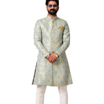 Handmade Sky Blue Gold Maharaja Style Brocade Silk Sherwani | Jaipurio